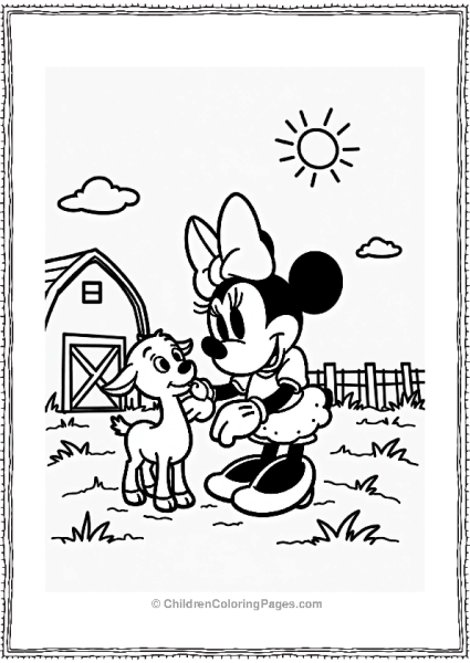 Minnie Mouse Feeding A Goat On The Farm Free PDF Printable