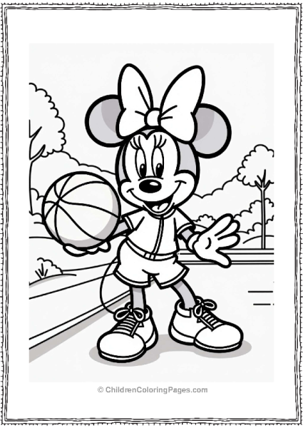 Minnie Mouse In A Sports Outfit With Basketball Free PDF Printable