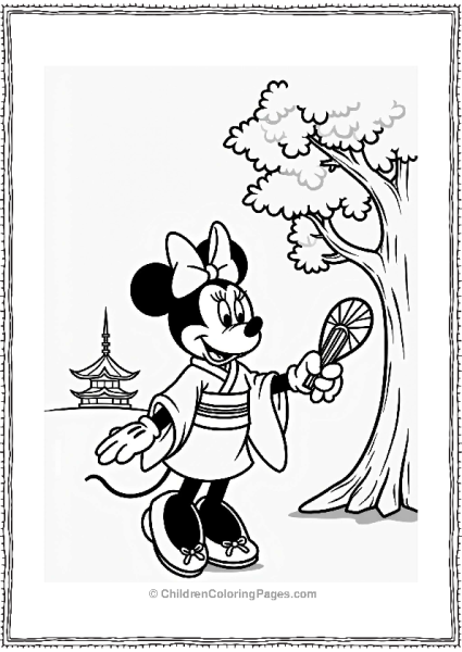 Minnie Mouse In Tokyo With Cherry Blossoms Free PDF Printable