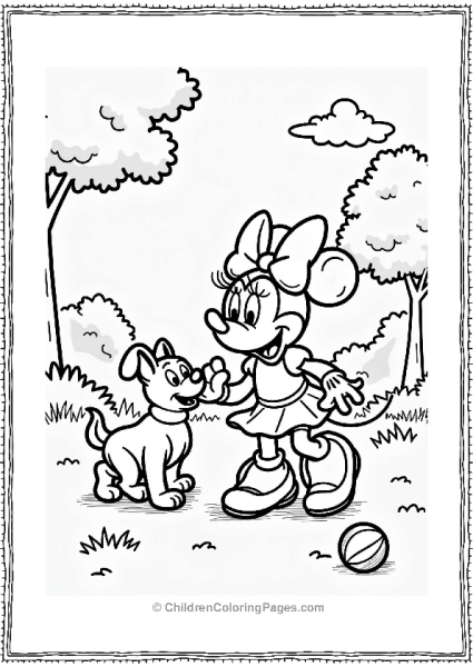 Minnie Mouse Playing Fetch In The Park Free PDF Printable