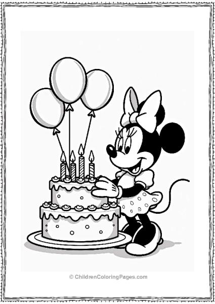 Minnie Mouse With A Birthday Cake Free PDF Printable