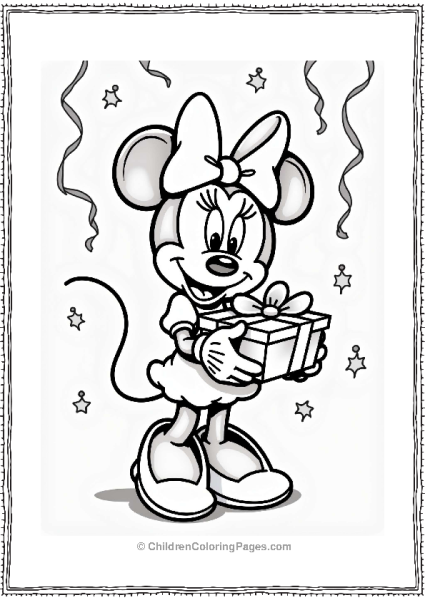 Minnie Mouse With A Gift Free PDF Printable