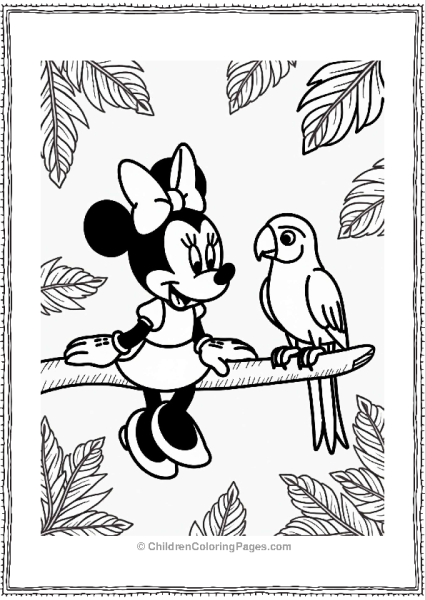 Minnie Mouse With A Parrot Free PDF Printable