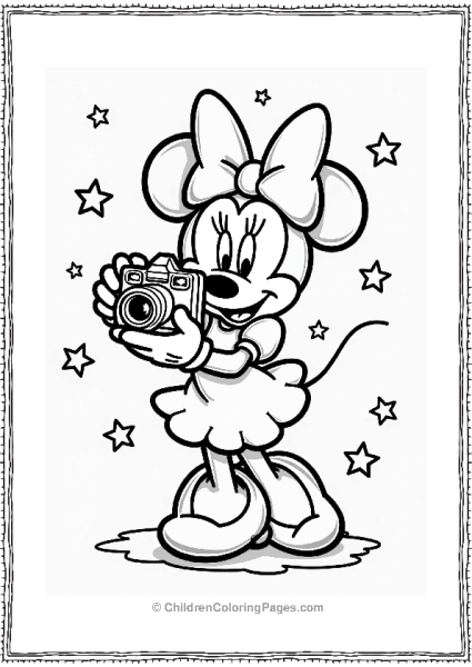 Minnie Mouse With A Retro Camera Free PDF Printable