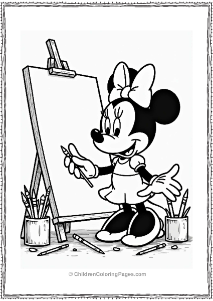 Minnie Mouse With Art Supplies Free PDF Printable