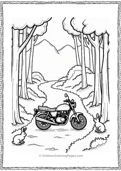 Motorcycle On A Forest Trail Free PDF Printable