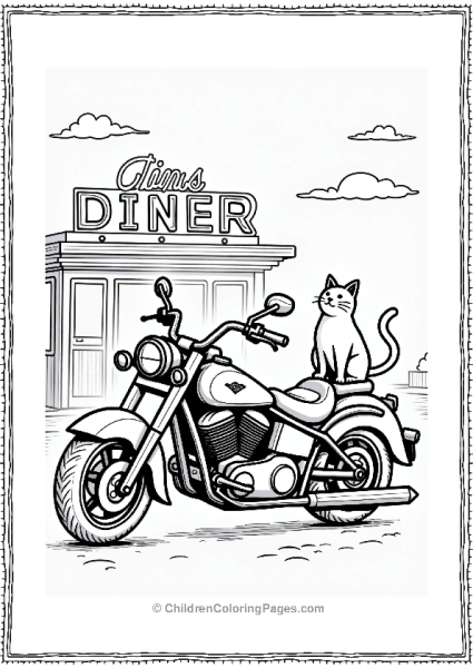 Motorcycle With Sidecar At Diner Free PDF Printable