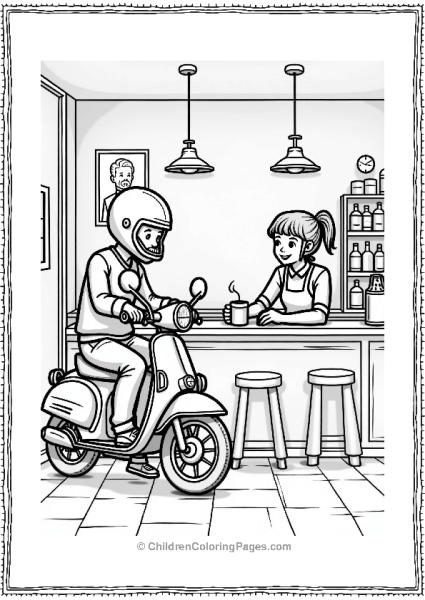 Motorcyclist At A Cozy Cafe Free PDF Printable