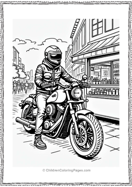 Motorcyclist By A Street Food Cart Free PDF Printable