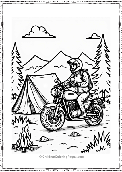 Motorcyclist Camping On A Sunny Day Free PDF Printable