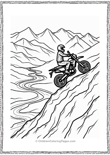 Motorcyclist Climbing A Mountain Hill Free PDF Printable