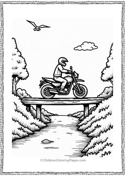 Motorcyclist Crossing A Wooden Bridge Free PDF Printable