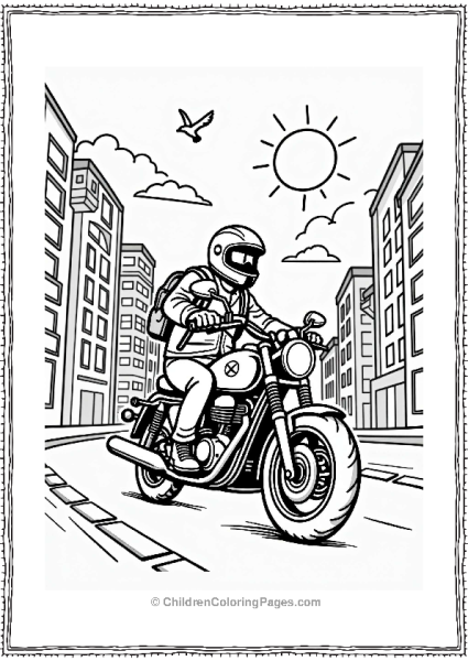 Motorcyclist In A City Scene Free PDF Printable