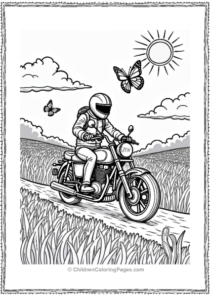 Motorcyclist In A Field Of Wildflowers Free PDF Printable