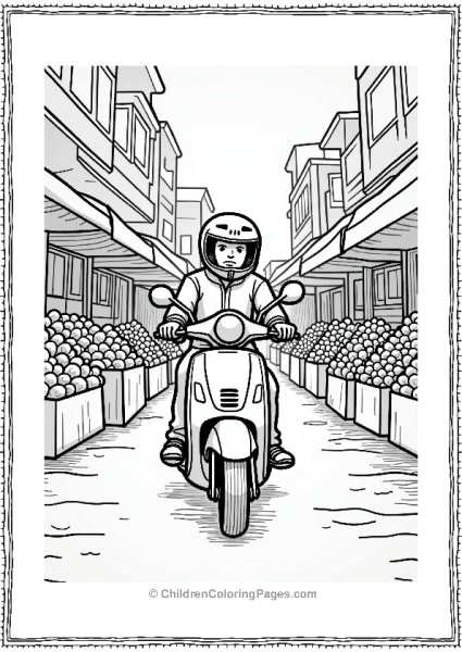 Motorcyclist In A Market Street Free PDF Printable