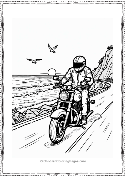 Motorcyclist On A Coastal Road At Sunset Free PDF Printable