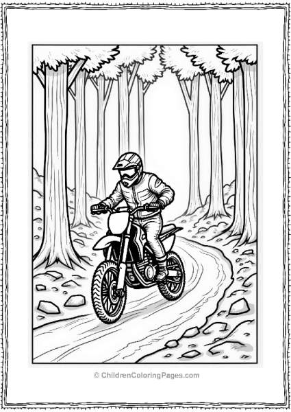 Motorcyclist On A Winding Forest Path Free PDF Printable