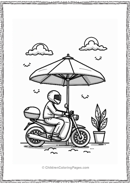 Motorcyclist Relaxing At Cafe Patio Free PDF Printable