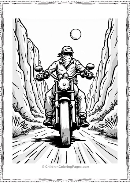 Motorcyclist Riding Through A Canyon Free PDF Printable