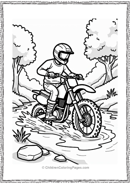 Motorcyclist Splashing Through A Stream Free PDF Printable