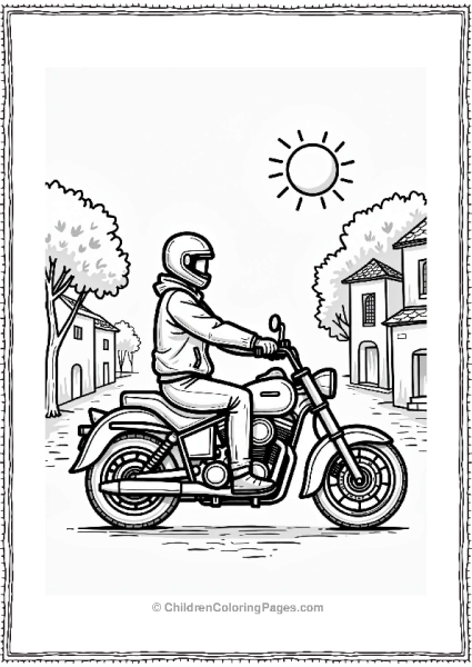 Motorcyclist Stopping At Historic Town Free PDF Printable