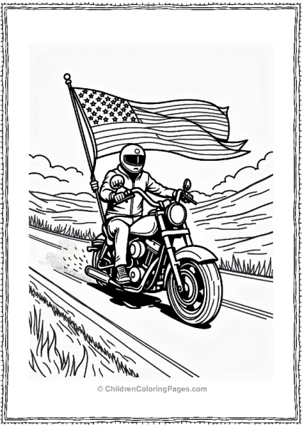 Motorcyclist With American Flag Free PDF Printable