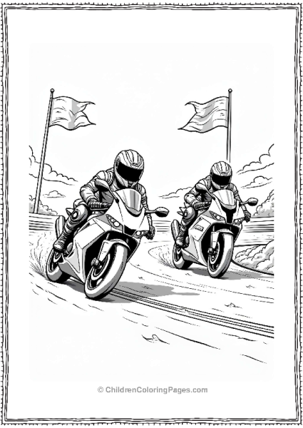 Motorcyclists Racing On A Curved Track Free PDF Printable