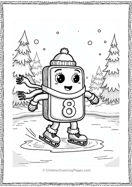 Numberblocks Eight Ice Skating On A Frozen Pond Free PDF Printable