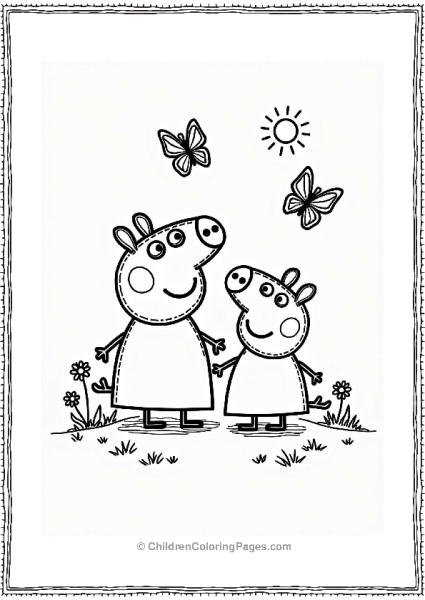 Peppa Pig Butterfly Watching In A Sunny Scene Free PDF Printable