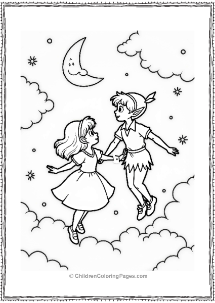 Peter Pan And Wendy In A Dreamy Sky Free PDF Printable