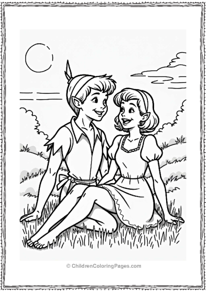 Peter Pan And Wendy Laughing On A Hill Free PDF Printable