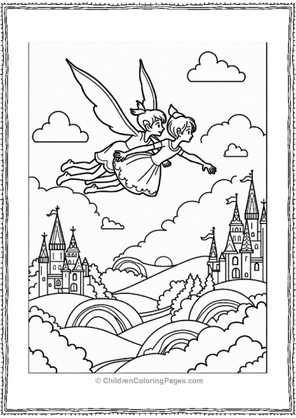 Peter Pan And Wendy Soaring Over Castles Free PDF Printable