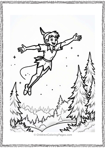 Peter Pan Flying Above The Enchanted Forest Free PDF Printable