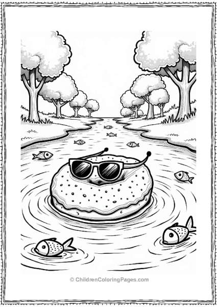 Playful Donut In A Chocolate River Free PDF Printable