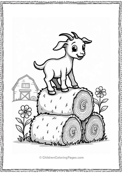 Spring Playful Goat Kid Among Hay Bales Free PDF Printable