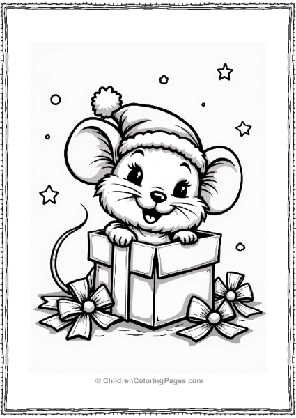 Playful Mouse In A Christmas Gift Box Free PDF Printable