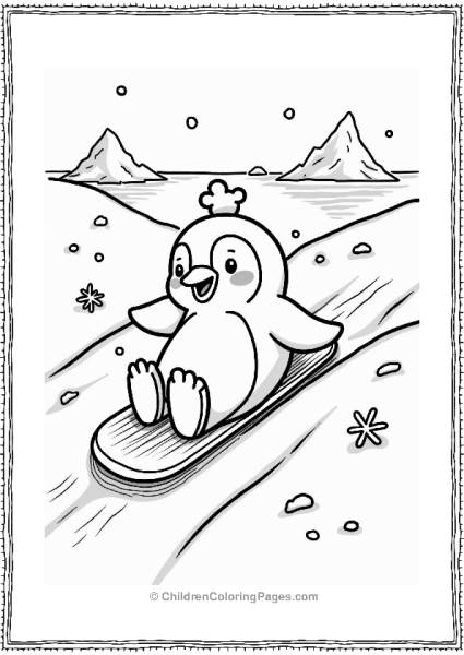 Christmas Playful Penguin Sliding Down A Snowy Hill Free PDF Printable