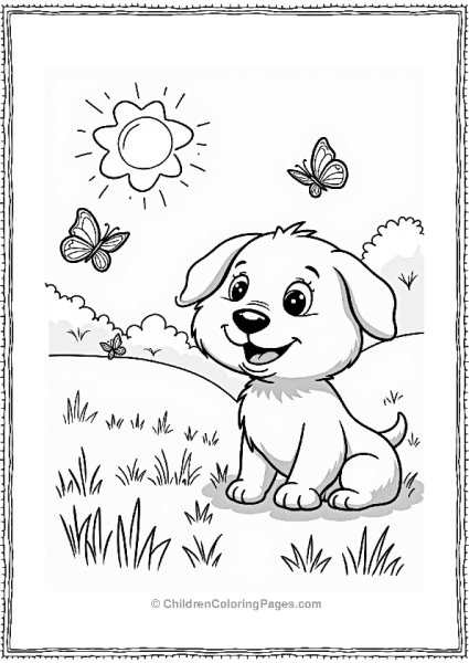 Spring Playful Puppy Chasing Butterflies In A Sunny Field Free PDF Printable