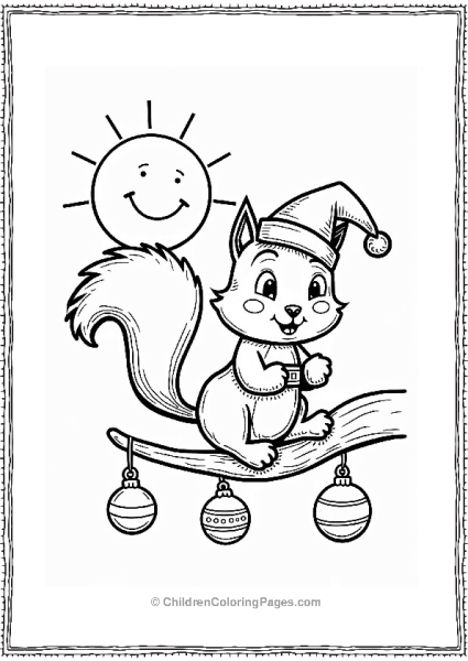 Christmas Playful Squirrel In Elf Hat Free PDF Printable