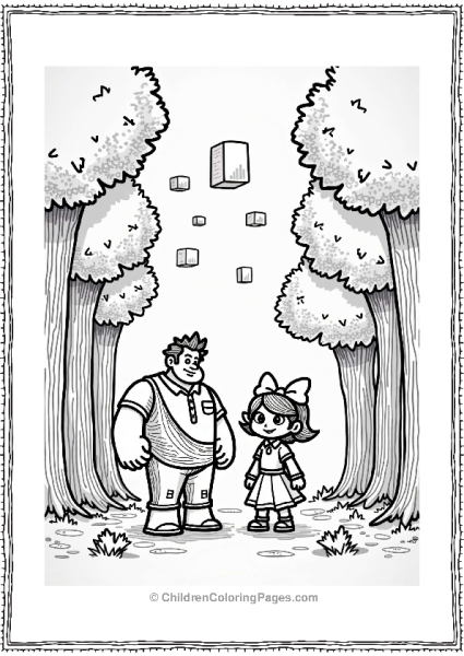 Wreck It Ralph And Vanellope In A Pixelated Forest Free PDF Printable