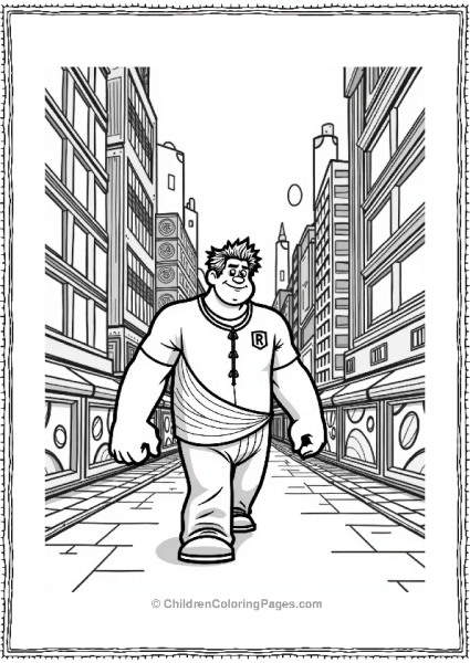 Wreck It Ralph In A Glitchy Cityscape Free PDF Printable