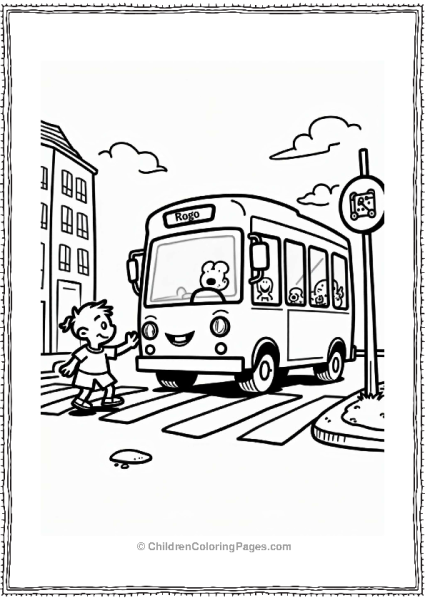 Rogi The Bus Helps A Child Cross The Street Tayo Coloring Page Free PDF Printable