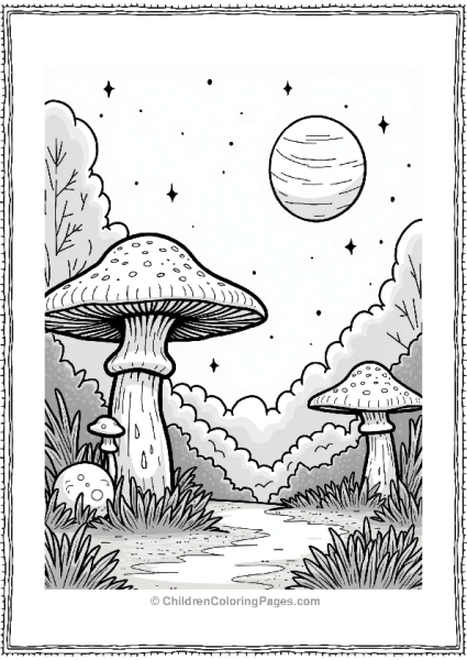 Solar System Alien Forest With Oversized Mushrooms Free PDF Printable