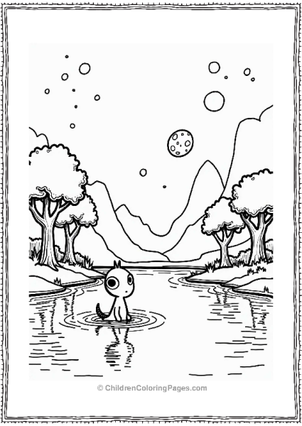 Solar System Alien Lake With Playful Creature Free PDF Printable