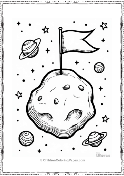 Solar System Asteroid With A Flag In Space Free PDF Printable