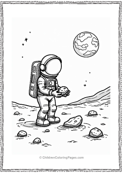 Solar System Astronaut Collecting Moon Rocks Free PDF Printable