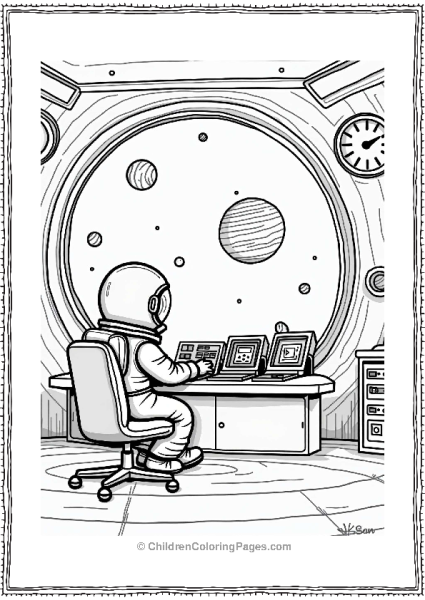 Solar System Astronaut In Space Station Control Room Free PDF Printable