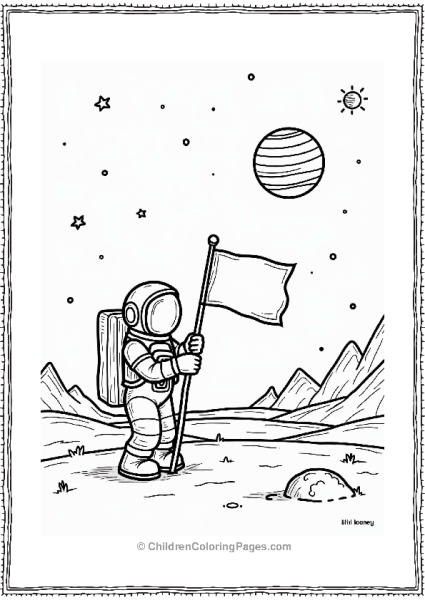 Solar System Astronaut Planting Flag On Planet Free PDF Printable