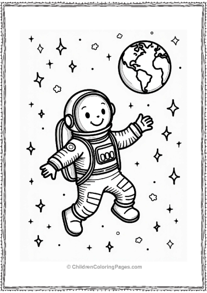 Solar System Astronaut Watching Meteor Shower In Space Free PDF Printable