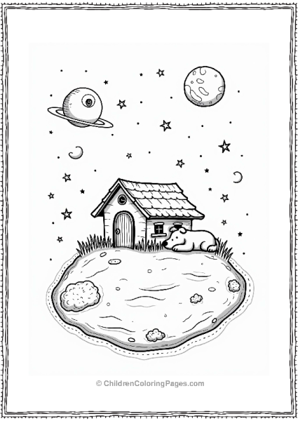 Solar System Charon Cottage Under Starry Night Free PDF Printable